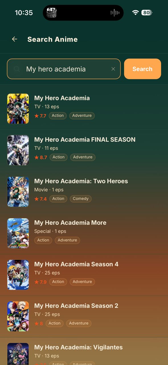 Search tab with results